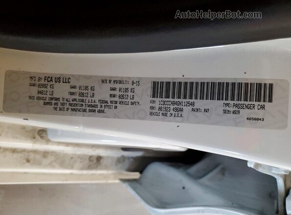 1C3CCCAB4GN112548 2016 CHRYSLER 200 White Widok komory silnika