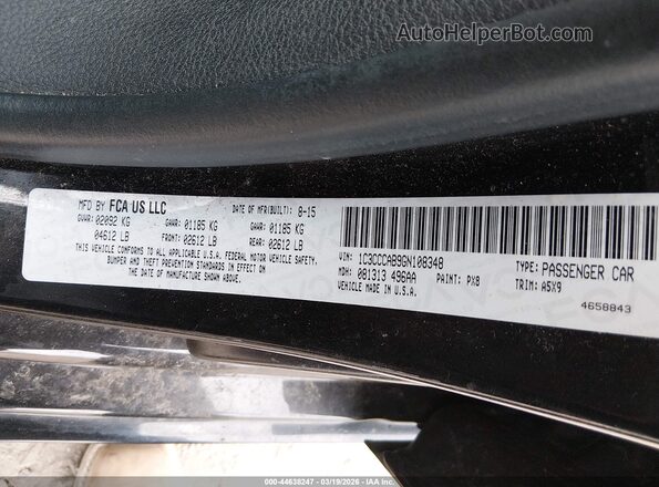 1C3CCCAB9GN108348 2016 CHRYSLER 200 Black ძრავის განყოფილების ხედი