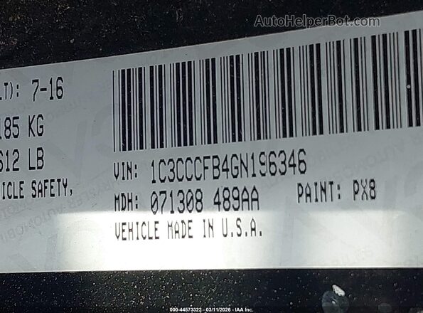 1C3CCCFB4GN196346 2016 CHRYSLER 200 Черный Вид подкапотного пространства