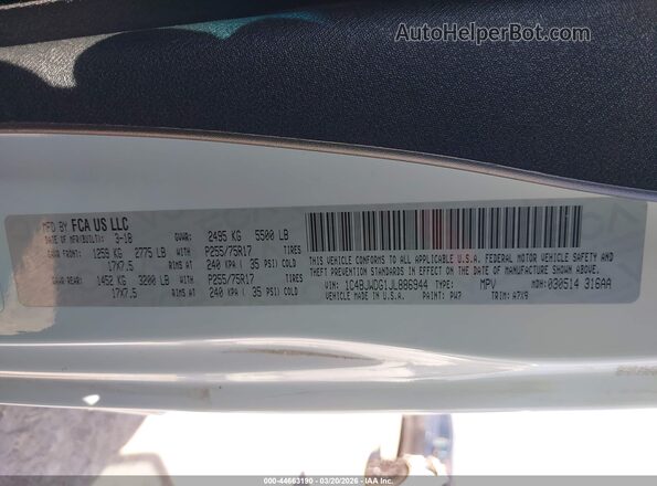 1C4BJWDG1JL886944 2018 JEEP WRANGLER White 