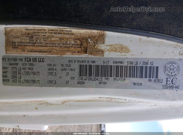 1C4BJWFG9HL654115 2017 JEEP WRANGLER UNLIMITED White Engine compartment view