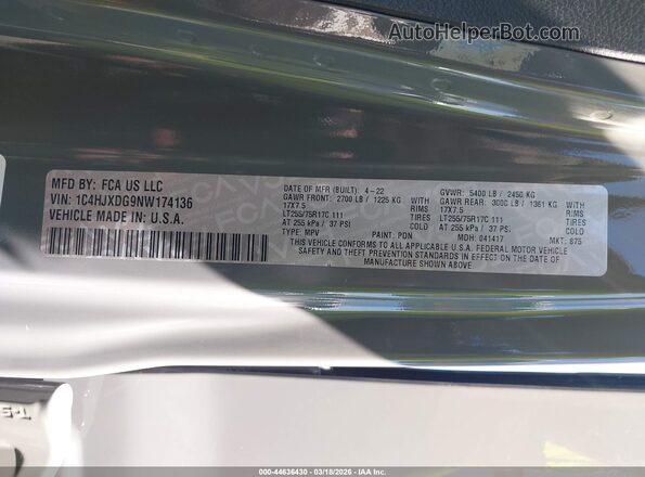 1C4HJXDG9NW174136 2022 JEEP WRANGLER UNLIMITED Gray 
