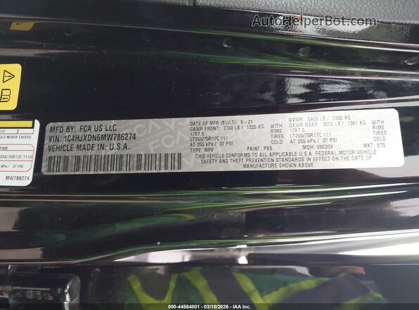 1C4HJXDN6MW786274 2021 JEEP WRANGLER UNLIMITED Black Widok komory silnika