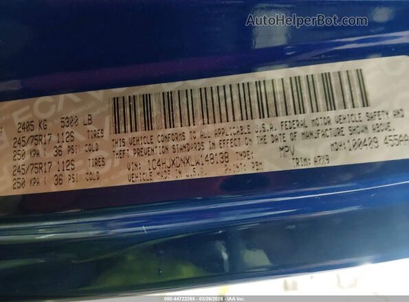 1C4HJXDNXLW148138 2020 JEEP WRANGLER UNLIMITED Синий Вид подкапотного пространства