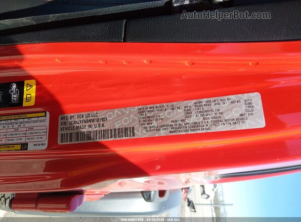 1C4HJXFN8NW181901 2022 JEEP WRANGLER UNLIMITED Red Vista del compartimento del motor