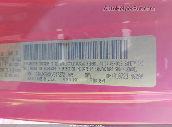 1C4HJXFNXKW547272 2019 JEEP WRANGLER UNLIMITED Red Widok komory silnika