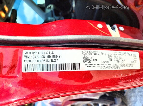 1C4PJLCB1MD155942 2021 JEEP CHEROKEE Red Vista interior de 360 grados