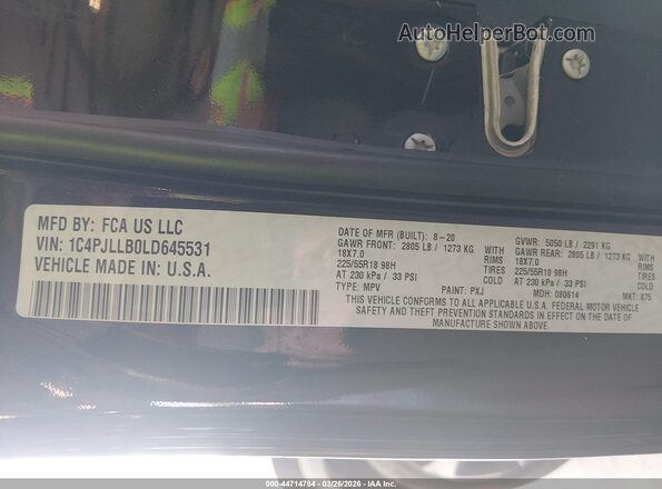 1C4PJLLB0LD645531 2020 JEEP CHEROKEE Black ძრავის განყოფილების ხედი