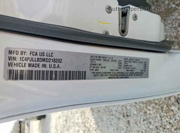 1C4PJLLB3MD218202 2021 JEEP CHEROKEE White Engine compartment view