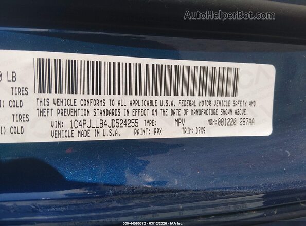 1C4PJLLB4JD524255 2018 JEEP CHEROKEE Blue Вид підкапотного простору