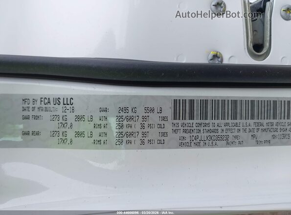 1C4PJLLX3KD359232 2019 JEEP CHEROKEE Белый Вид подкапотного пространства