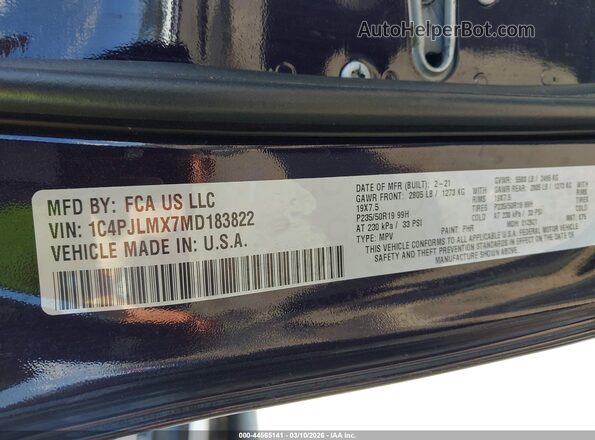1C4PJLMX7MD183822 2021 JEEP CHEROKEE Purple Engine compartment view