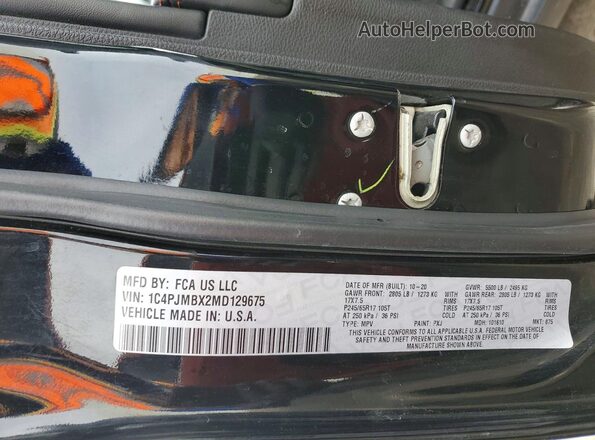 1C4PJMBX2MD129675 2021 JEEP CHEROKEE Черный Вид наклейки с VIN-кодом