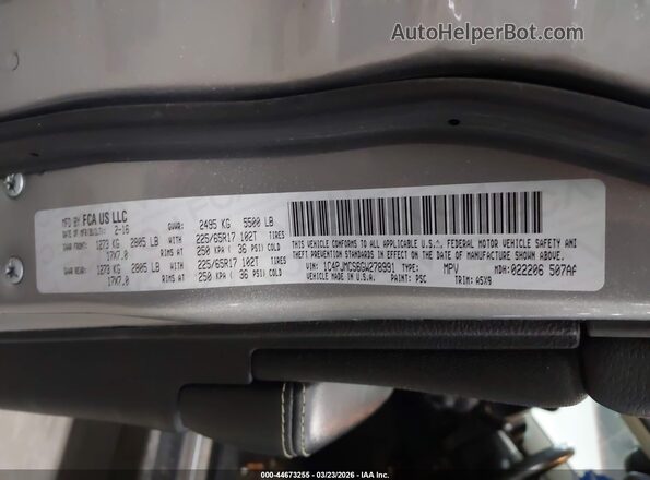 1C4PJMCS6GW278991 2016 JEEP CHEROKEE Silver Vista del compartimento del motor