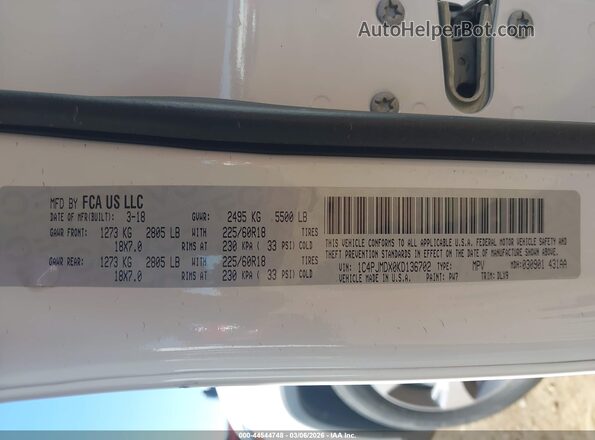 1C4PJMDX0KD136702 2019 JEEP CHEROKEE White 