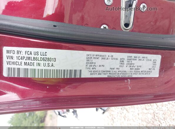 1C4PJMLB6LD628013 2020 JEEP CHEROKEE Red 