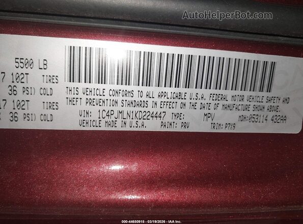 1C4PJMLN1KD224447 2019 JEEP CHEROKEE Red Widok komory silnika