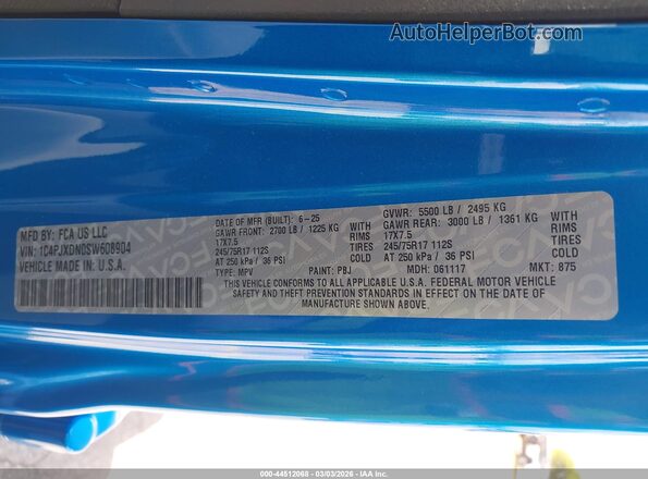 1C4PJXDN0SW608904 2025 JEEP WRANGLER Blue ძრავის განყოფილების ხედი