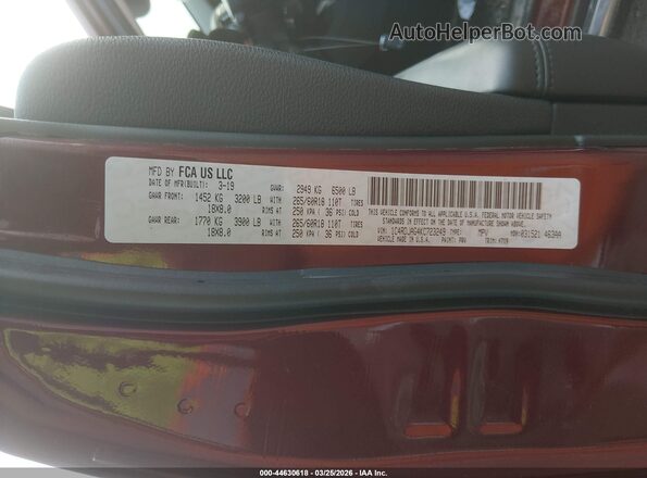 1C4RDJAG4KC723249 2019 DODGE DURANGO Maroon Widok komory silnika