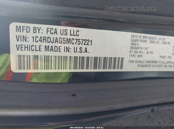 1C4RDJAG5MC757221 2021 DODGE DURANGO Black Շարժիչի բաժամունքի տեսք