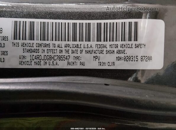 1C4RDJDG8HC785547 2017 DODGE DURANGO Gray Widok komory silnika