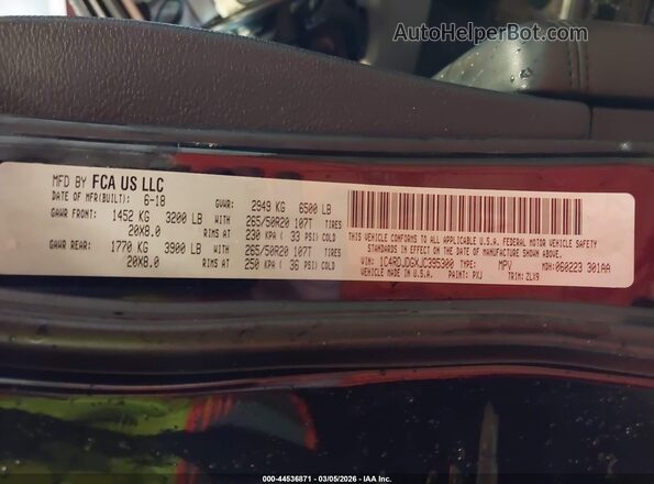 1C4RDJDGXJC395300 2018 DODGE DURANGO Black Vista del compartimento del motor