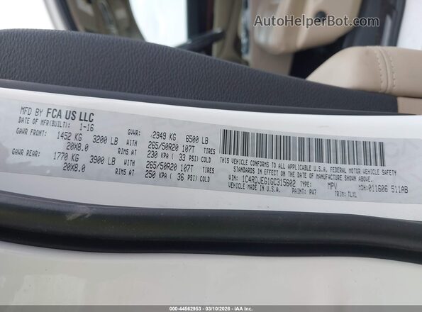1C4RDJEG1GC315602 2016 DODGE DURANGO White Շարժիչի բաժամունքի տեսք