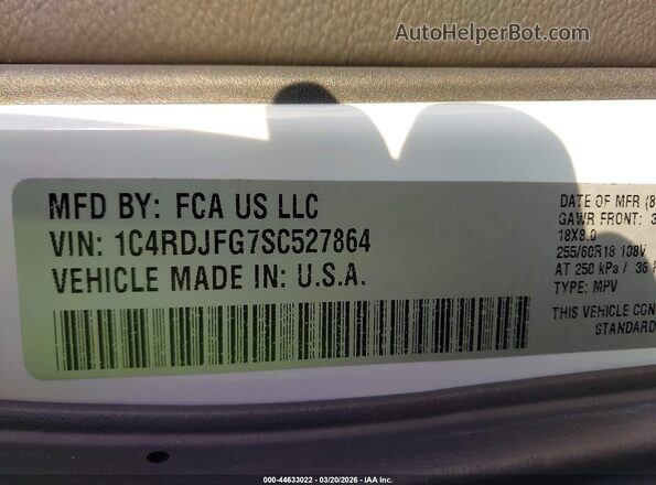 1C4RDJFG7SC527864 2025 DODGE DURANGO Белый Вид подкапотного пространства