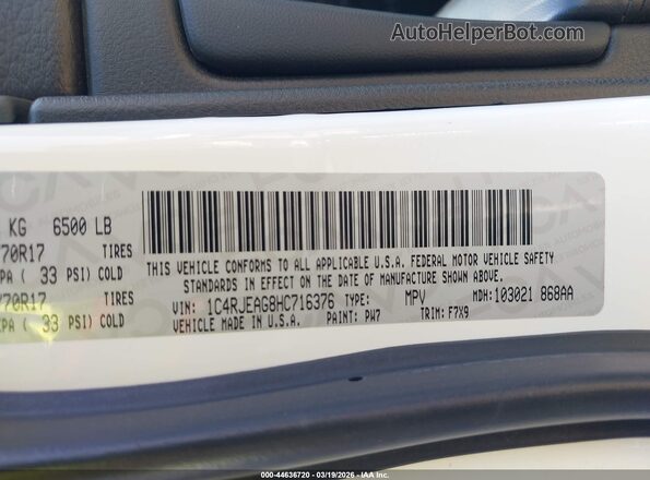 1C4RJEAG8HC716376 2017 JEEP GRAND CHEROKEE White Շարժիչի բաժամունքի տեսք