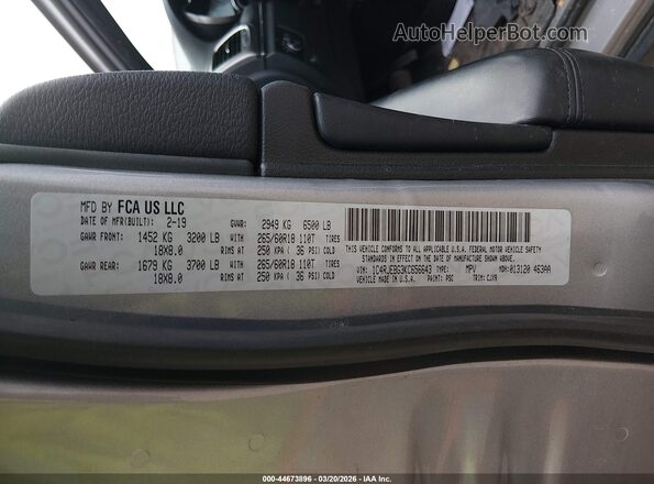 1C4RJEBG3KC656643 2019 JEEP GRAND CHEROKEE Gray Вид підкапотного простору