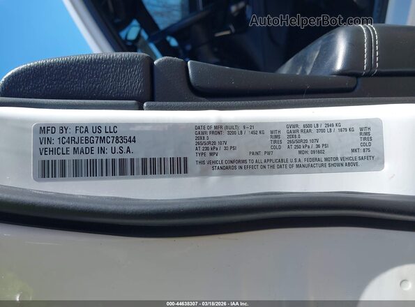 1C4RJEBG7MC783544 2021 JEEP GRAND CHEROKEE White 