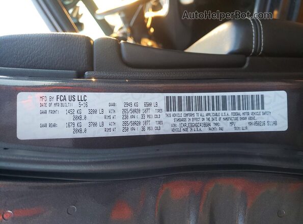 1C4RJEBGXGC418604 2016 JEEP GRAND Черный Панорамный вид салона 360°
