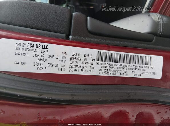 1C4RJECG7LC258576 2020 JEEP GRAND CHEROKEE Maroon Вид підкапотного простору