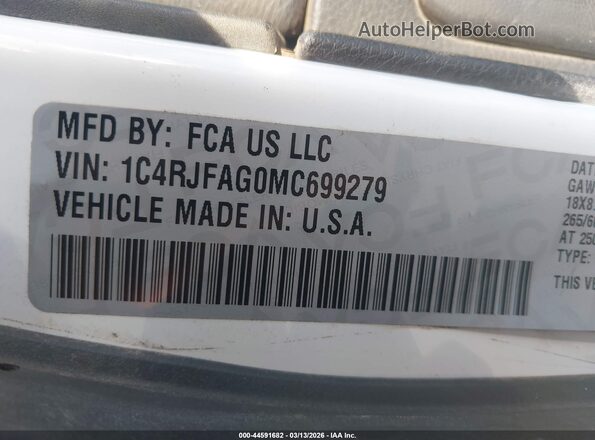 1C4RJFAG0MC699279 2021 JEEP GRAND CHEROKEE Белый Вид подкапотного пространства