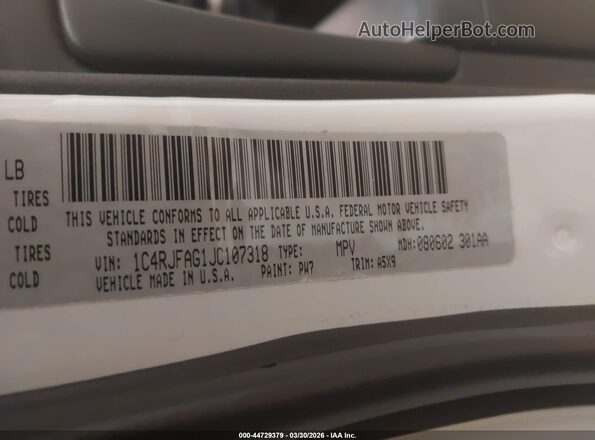 1C4RJFAG1JC107318 2018 JEEP GRAND CHEROKEE Белый Вид подкапотного пространства