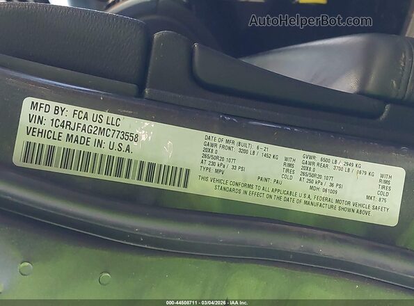 1C4RJFAG2MC773558 2021 JEEP GRAND CHEROKEE Blue 