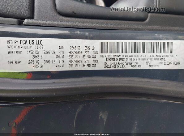 1C4RJFAG4HC726800 2017 JEEP GRAND CHEROKEE Black 