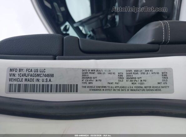1C4RJFAG5MC744698 2021 JEEP GRAND CHEROKEE White Вид підкапотного простору
