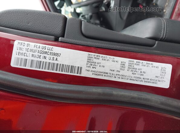 1C4RJFAG5MC859057 2021 JEEP GRAND CHEROKEE Burgundy Widok komory silnika