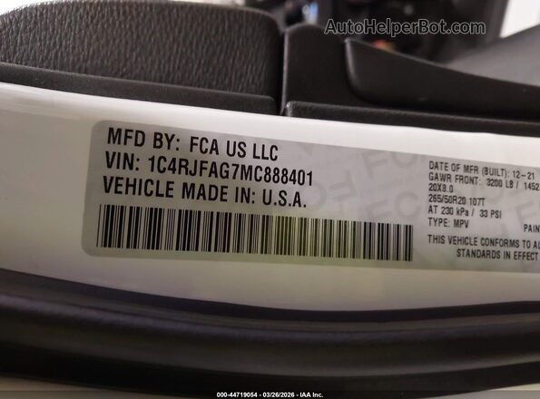 1C4RJFAG7MC888401 2021 JEEP GRAND CHEROKEE White Vista del compartimento del motor