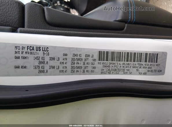 1C4RJFAG8KC537199 2019 JEEP GRAND CHEROKEE White Widok komory silnika