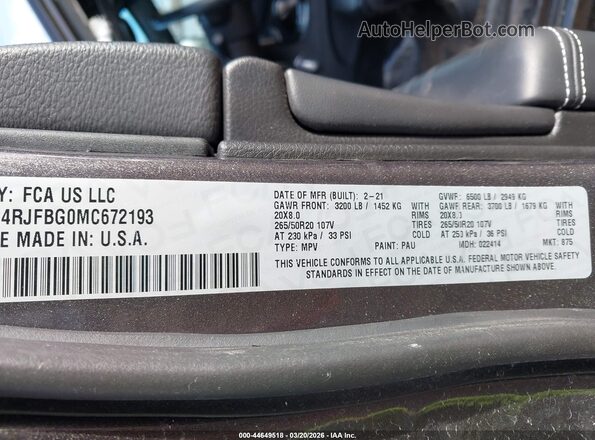 1C4RJFBG0MC672193 2021 JEEP GRAND CHEROKEE Gray 