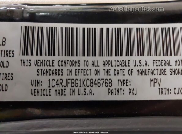 1C4RJFBG1KC846768 2019 JEEP GRAND CHEROKEE Black 
