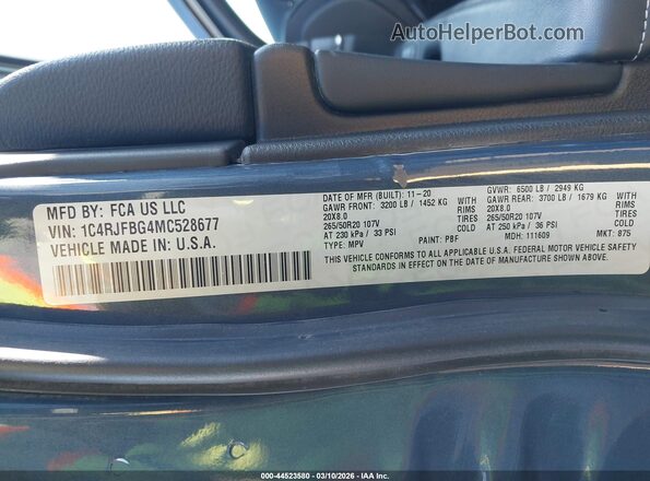 1C4RJFBG4MC528677 2021 JEEP GRAND CHEROKEE Black Շարժիչի բաժամունքի տեսք