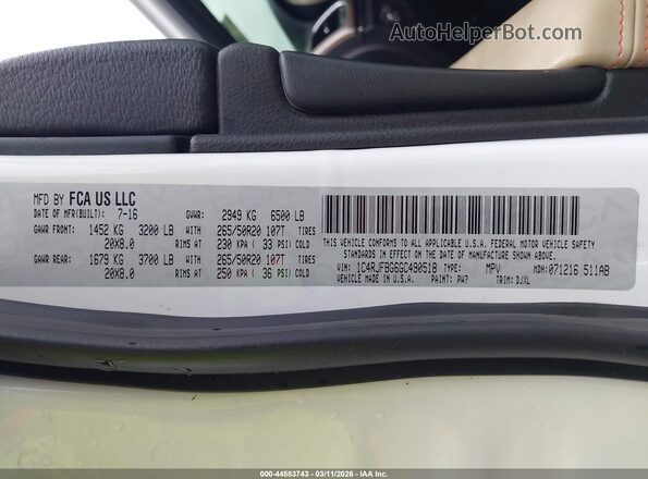 1C4RJFBG6GC490518 2016 JEEP GRAND CHEROKEE White Вид підкапотного простору