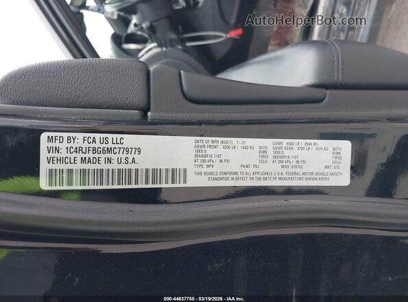 1C4RJFBG6MC779779 2021 JEEP GRAND CHEROKEE Black ძრავის განყოფილების ხედი