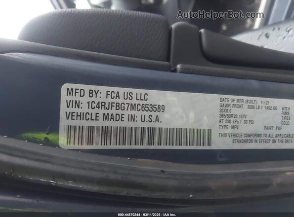 1C4RJFBG7MC653589 2021 JEEP GRAND CHEROKEE Blue Widok komory silnika