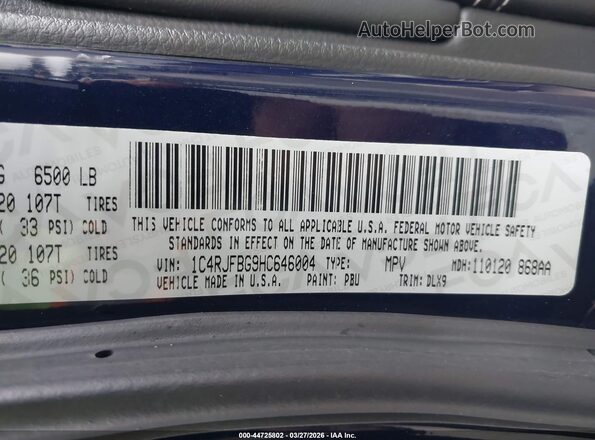 1C4RJFBG9HC646004 2017 JEEP GRAND CHEROKEE Blue Вид підкапотного простору