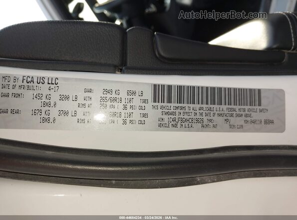 1C4RJFBGXHC819626 2017 JEEP GRAND CHEROKEE White Вид підкапотного простору