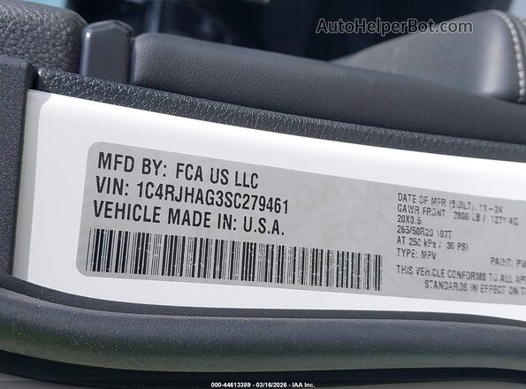 1C4RJHAG3SC279461 2025 JEEP GRAND CHEROKEE White ძრავის განყოფილების ხედი